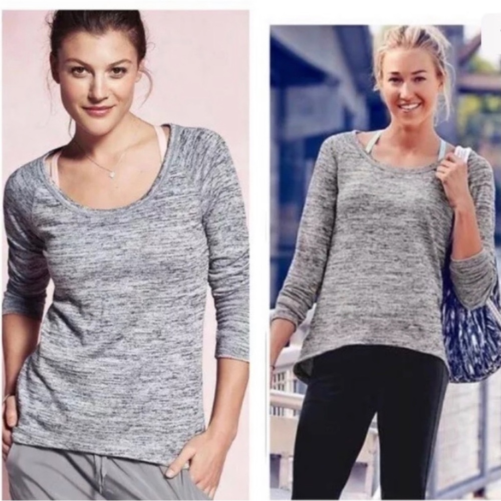 Athleta No Sweatin It Sharkbite Heathered Gray Sweatshirt Top Size S
